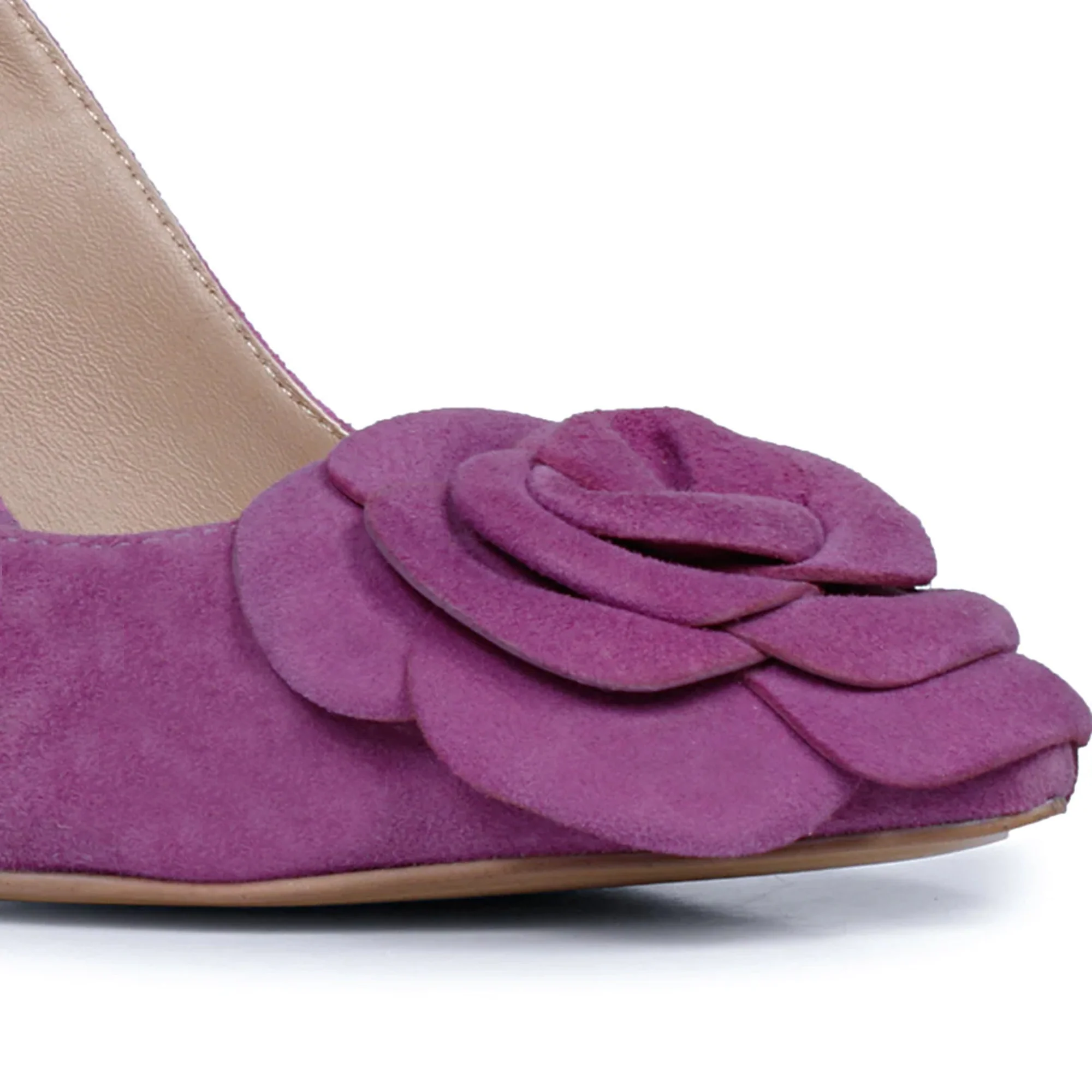 Saint Naiya Flower Embellished Purple Suede Leather Heels - Image 8