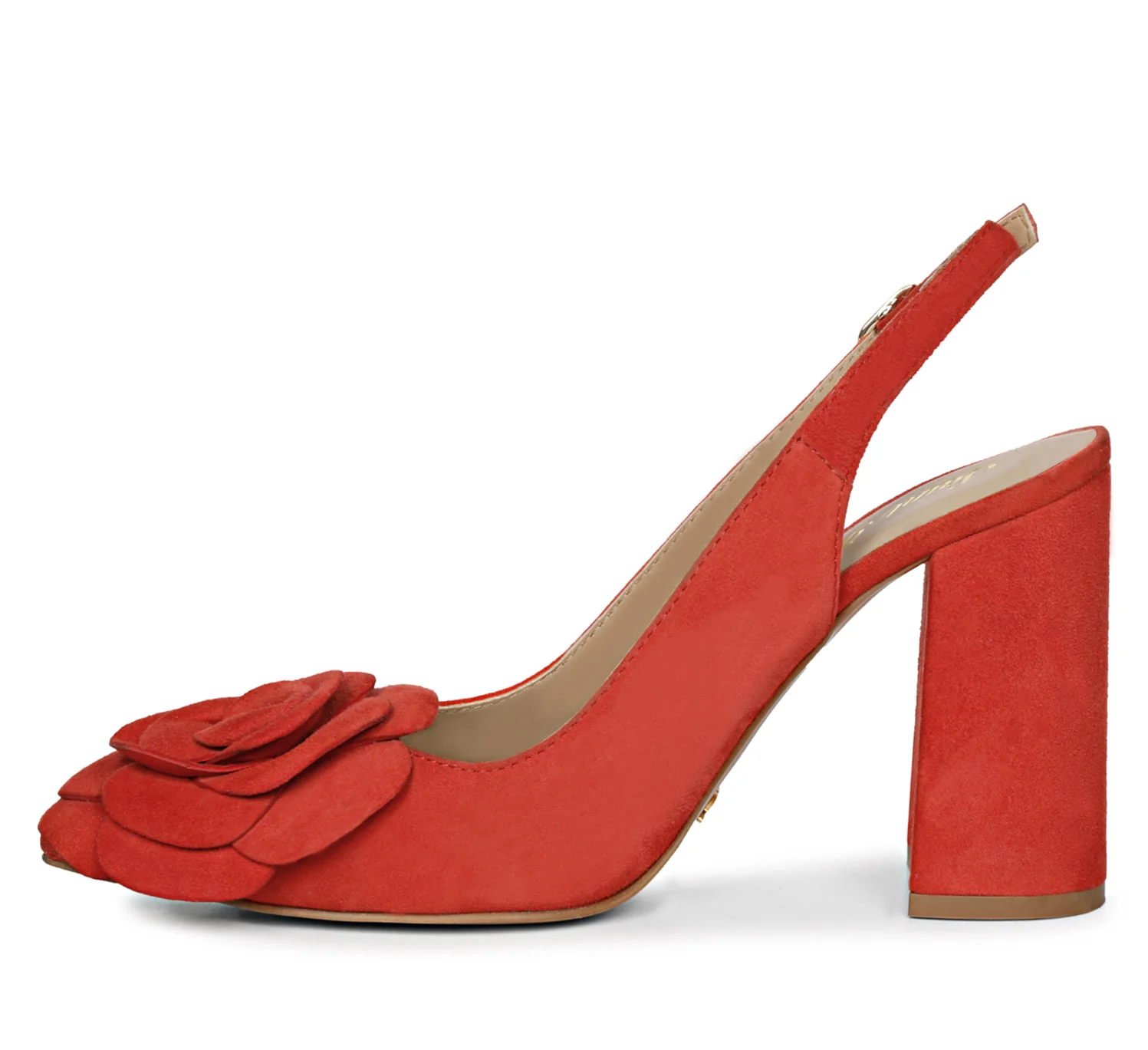 Saint Naiya Flower Embellished Red Suede Leather Heels - Image 3