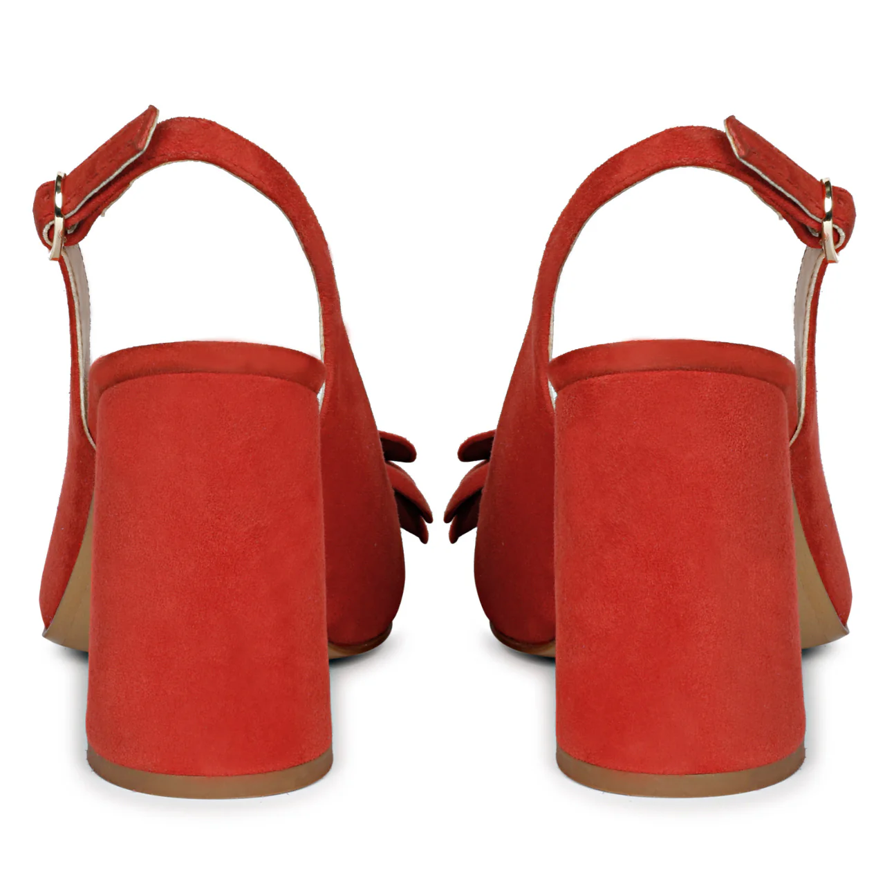 Saint Naiya Flower Embellished Red Suede Leather Heels - Image 5