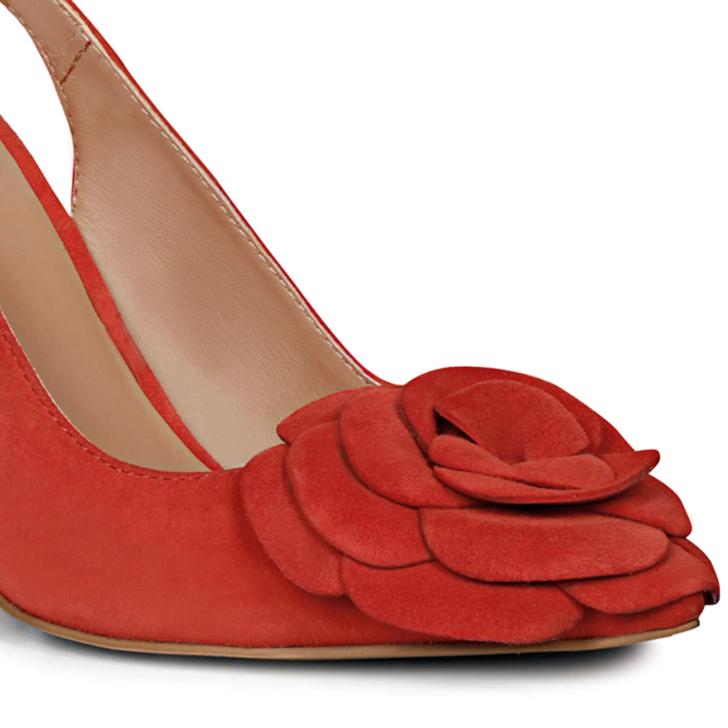 Saint Naiya Flower Embellished Red Suede Leather Heels - Image 8