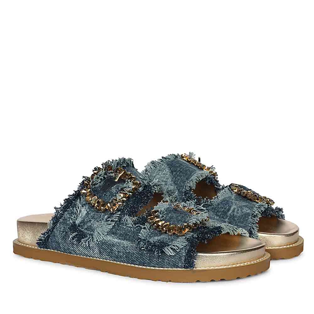 SaintG Navy Blue Denim Footbed Sandals - Image 2