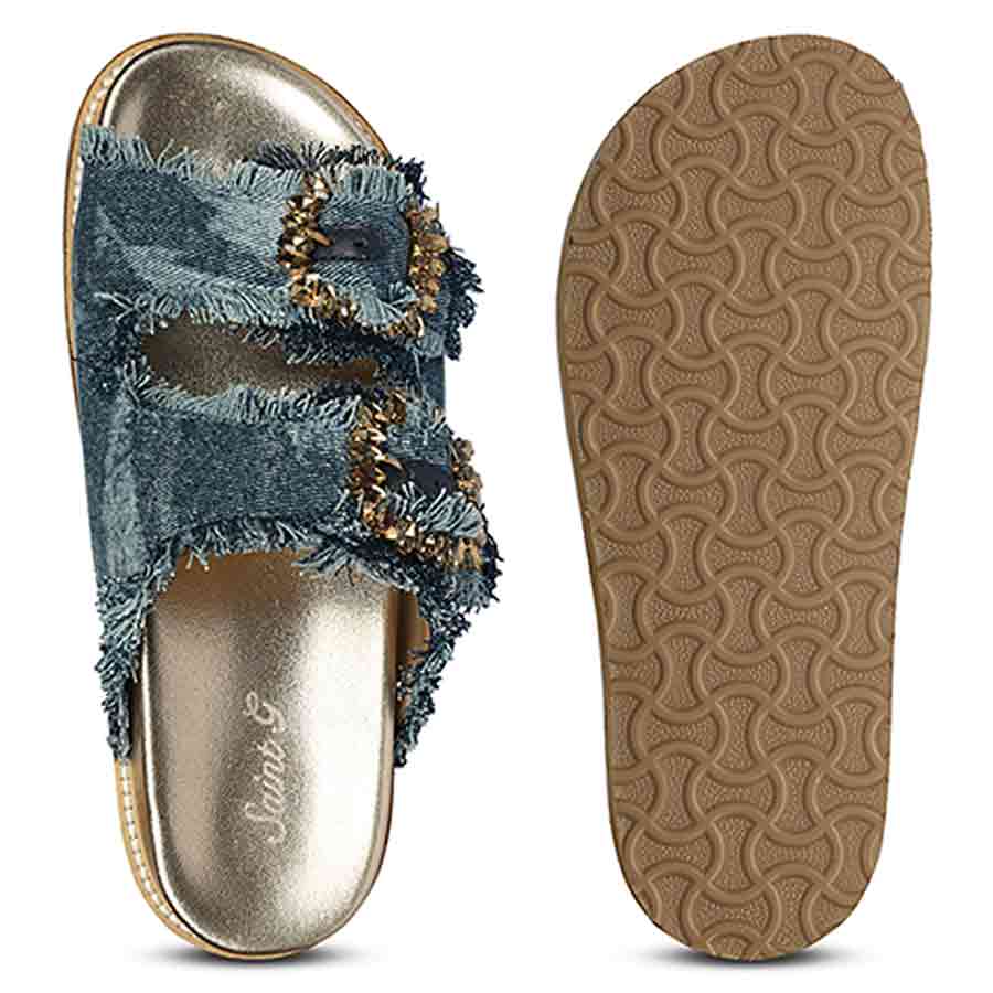 SaintG Navy Blue Denim Footbed Sandals - Image 6