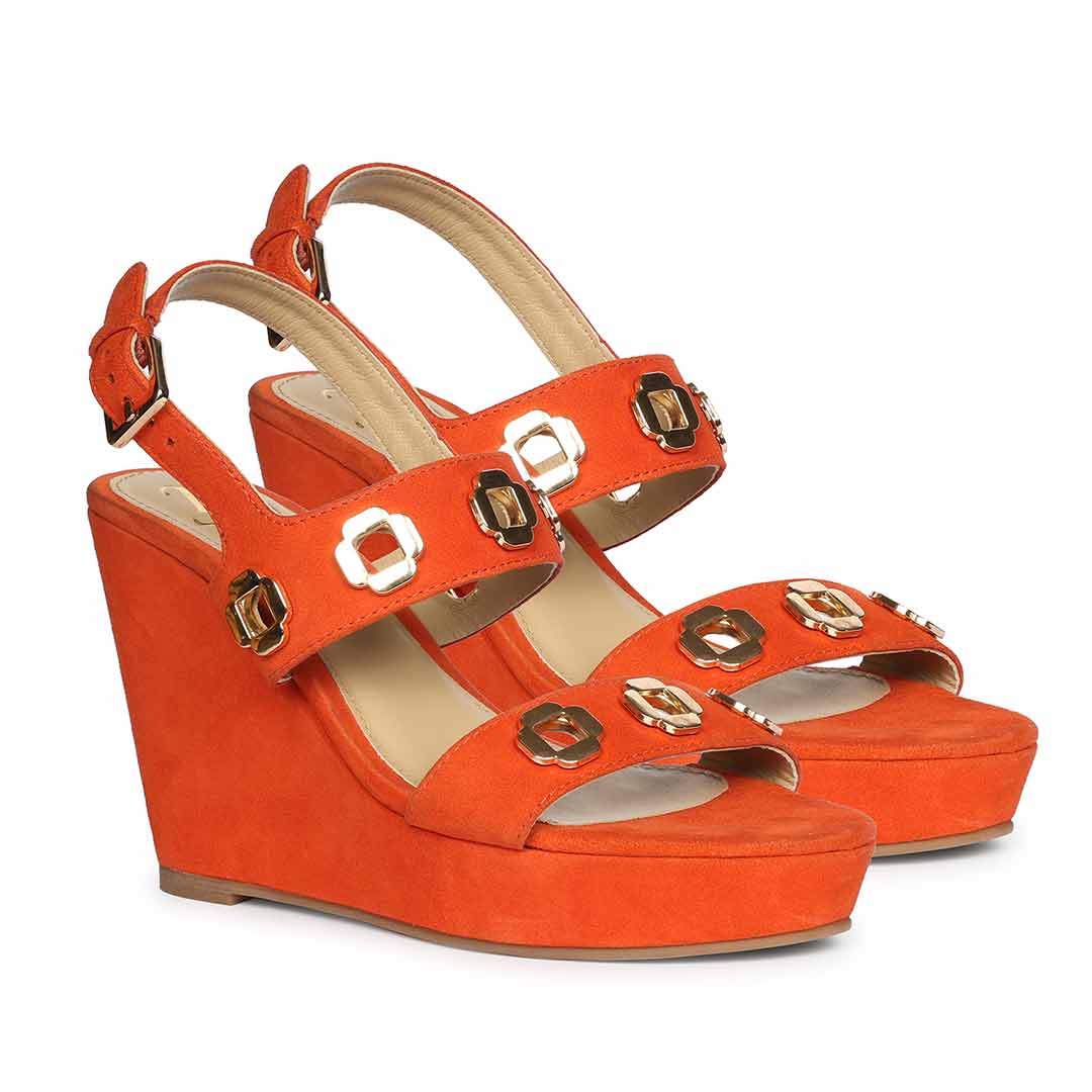 Saint Nerina Eyelet Coral Suede Leather Wedge Heels - Image 2