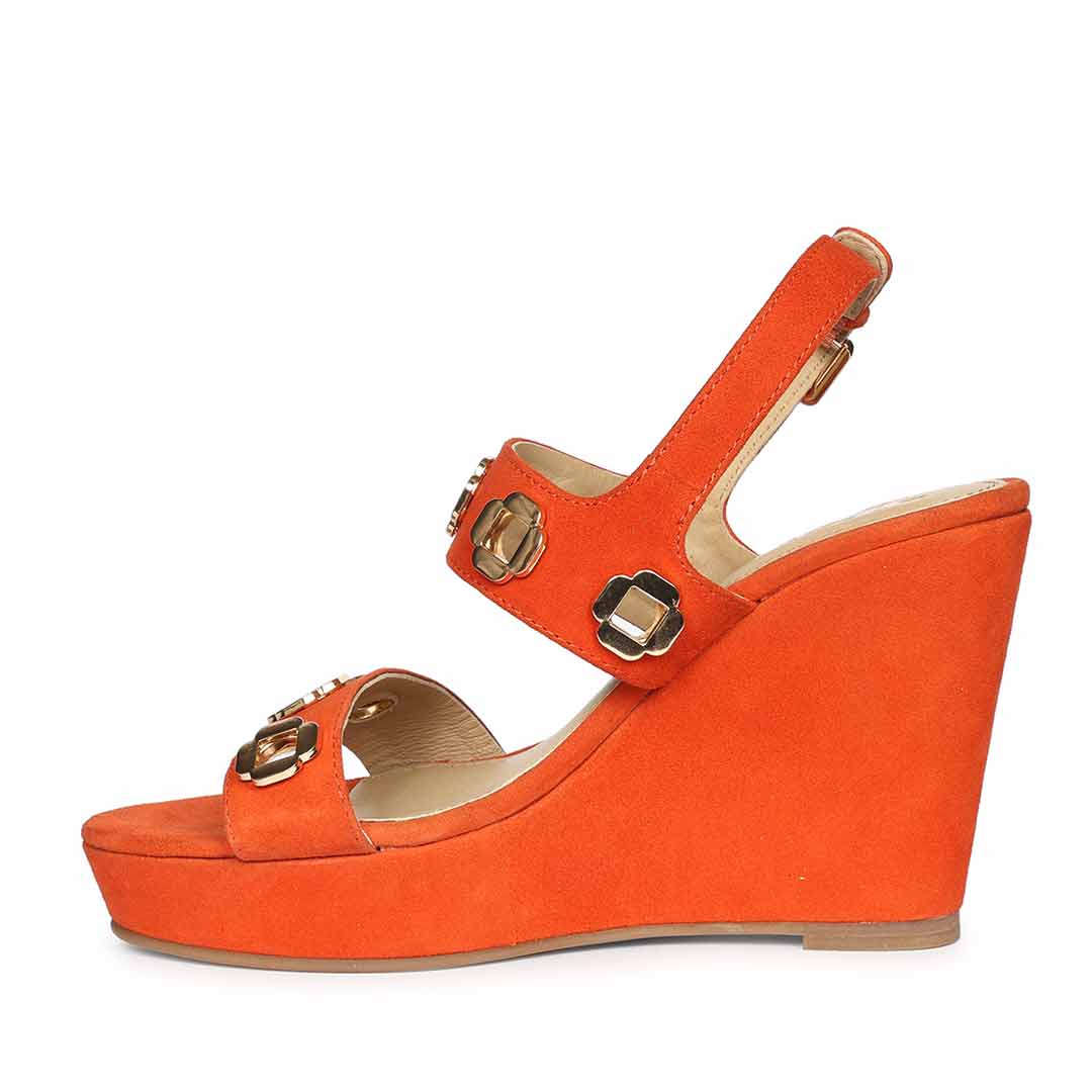 Saint Nerina Eyelet Coral Suede Leather Wedge Heels - Image 3