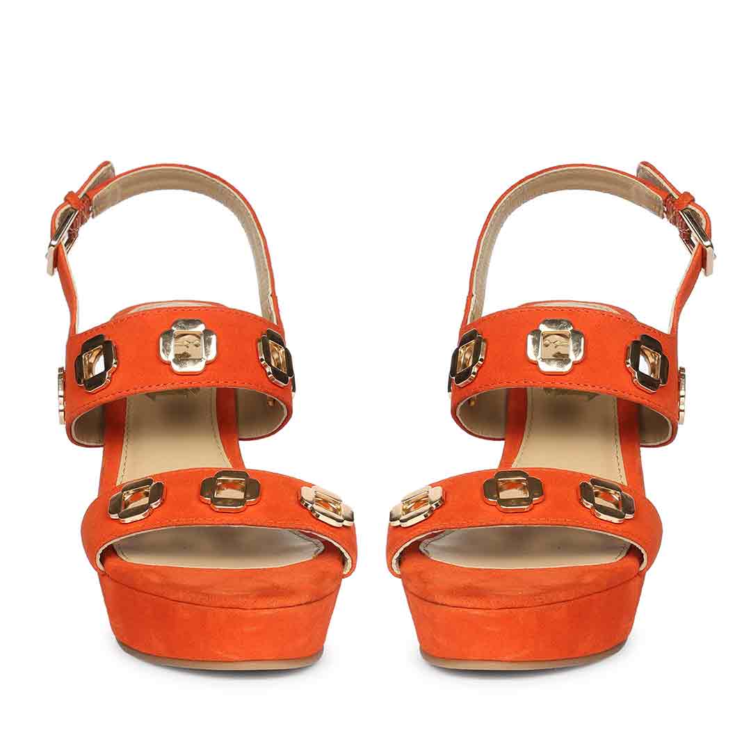 Saint Nerina Eyelet Coral Suede Leather Wedge Heels - Image 4