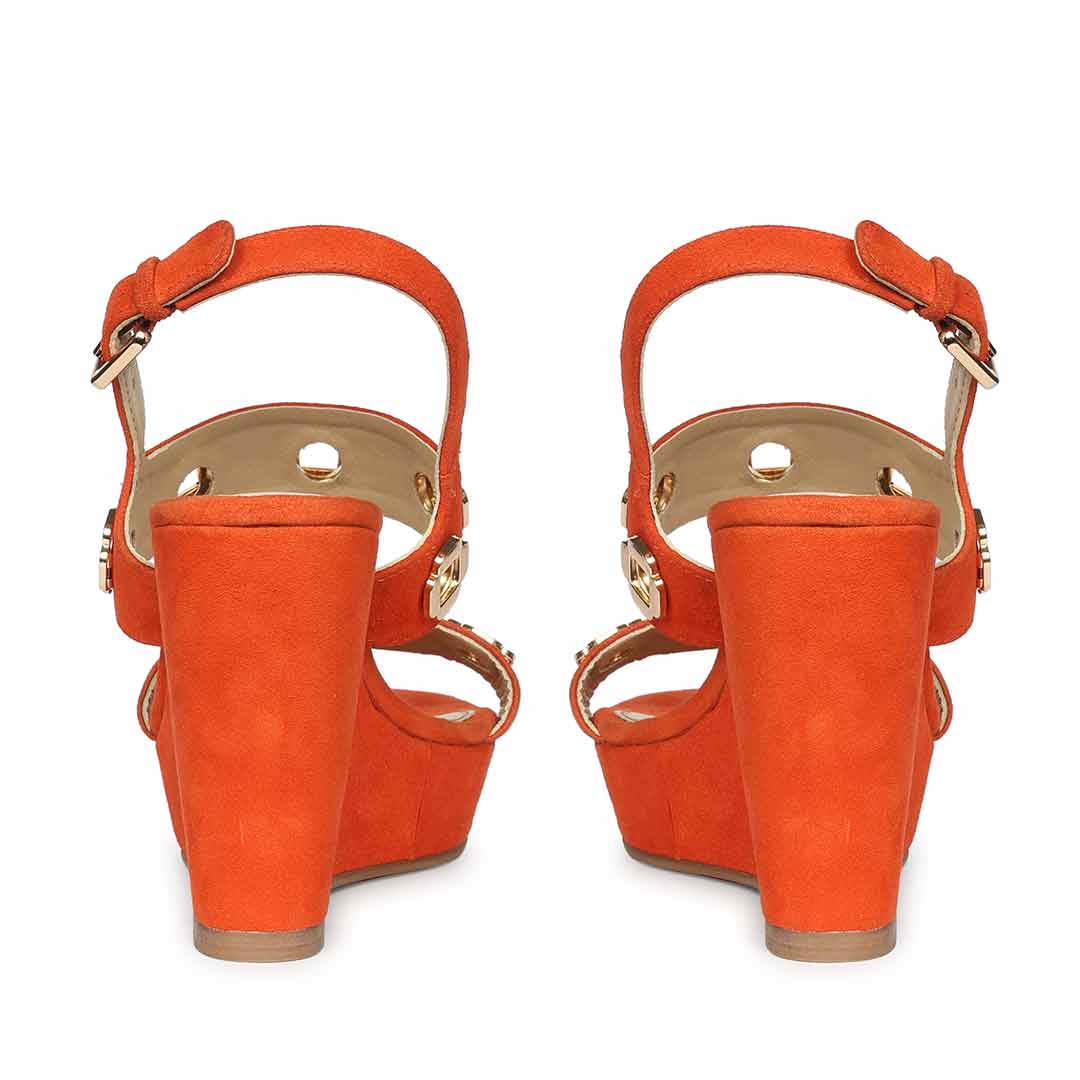 Saint Nerina Eyelet Coral Suede Leather Wedge Heels - Image 5