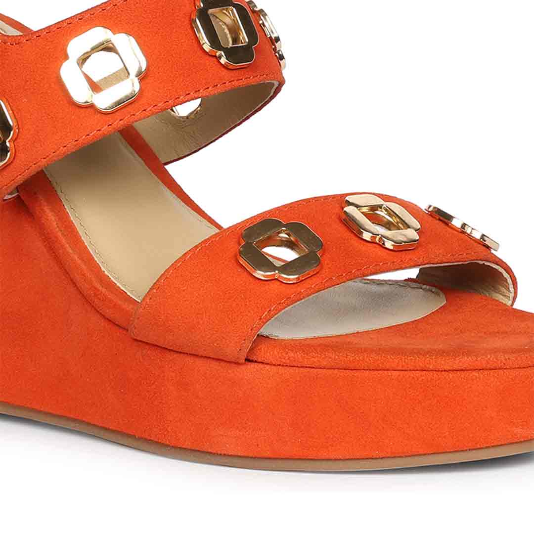 Saint Nerina Eyelet Coral Suede Leather Wedge Heels - Image 6