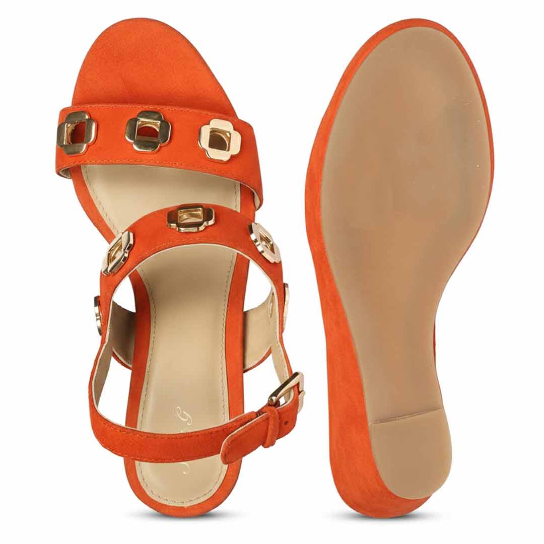 Saint Nerina Eyelet Coral Suede Leather Wedge Heels - Image 7