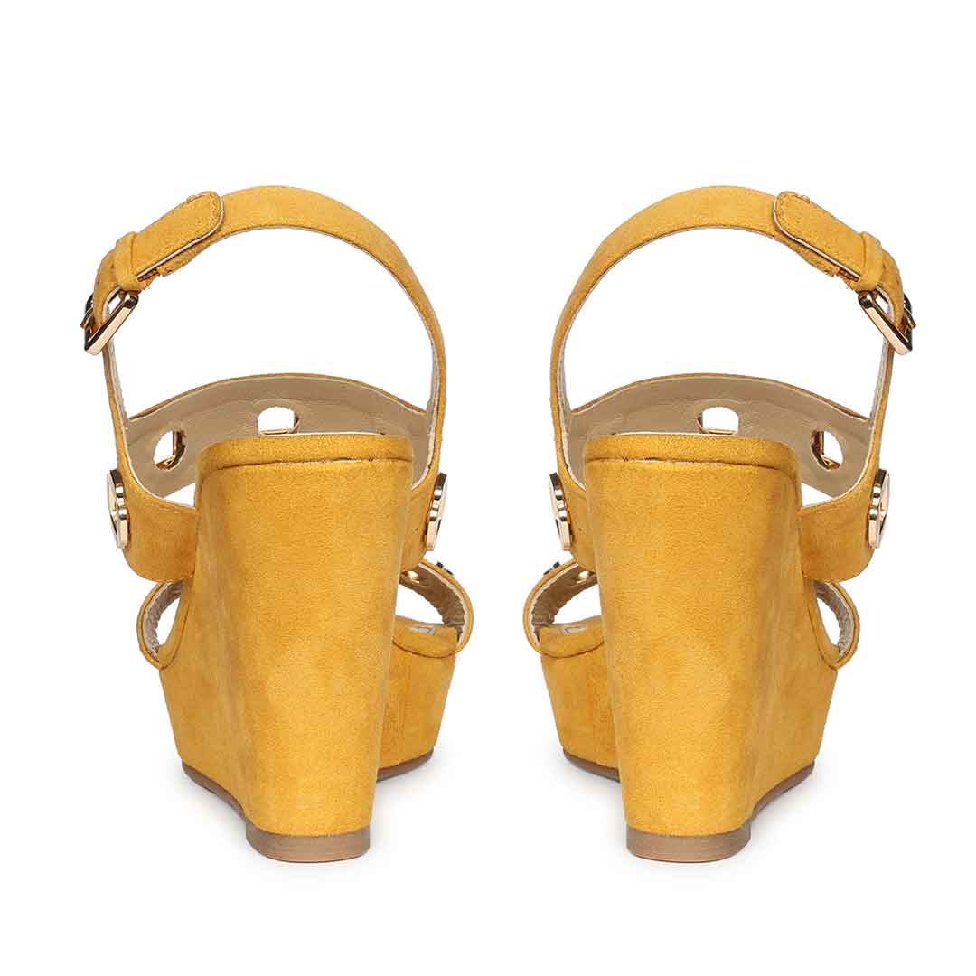 Saint Nerina Golden Mustard Suede Leather Wedge Heels - Image 6
