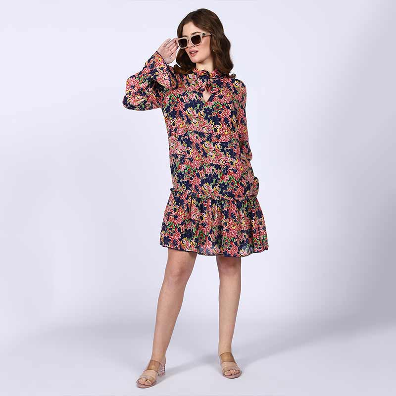 Saint Nerina Womens Blue Multi Bloom Mini Dress - Image 2