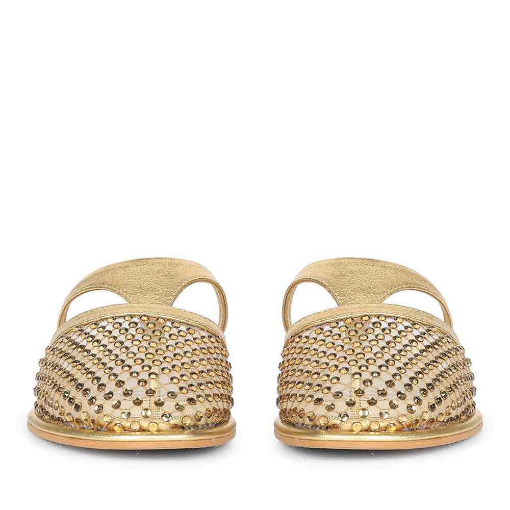 Saint Nerissa Crystal Mesh Gold Leather Mule Flats - Image 4