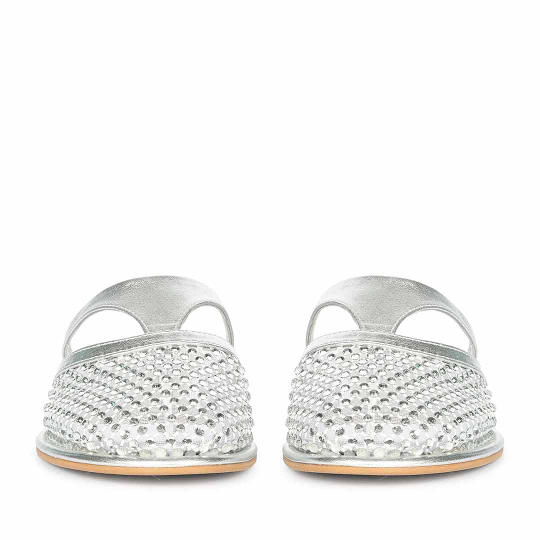 Saint Nerissa Crystal Mesh Silver Leather Mule Flats - Image 4