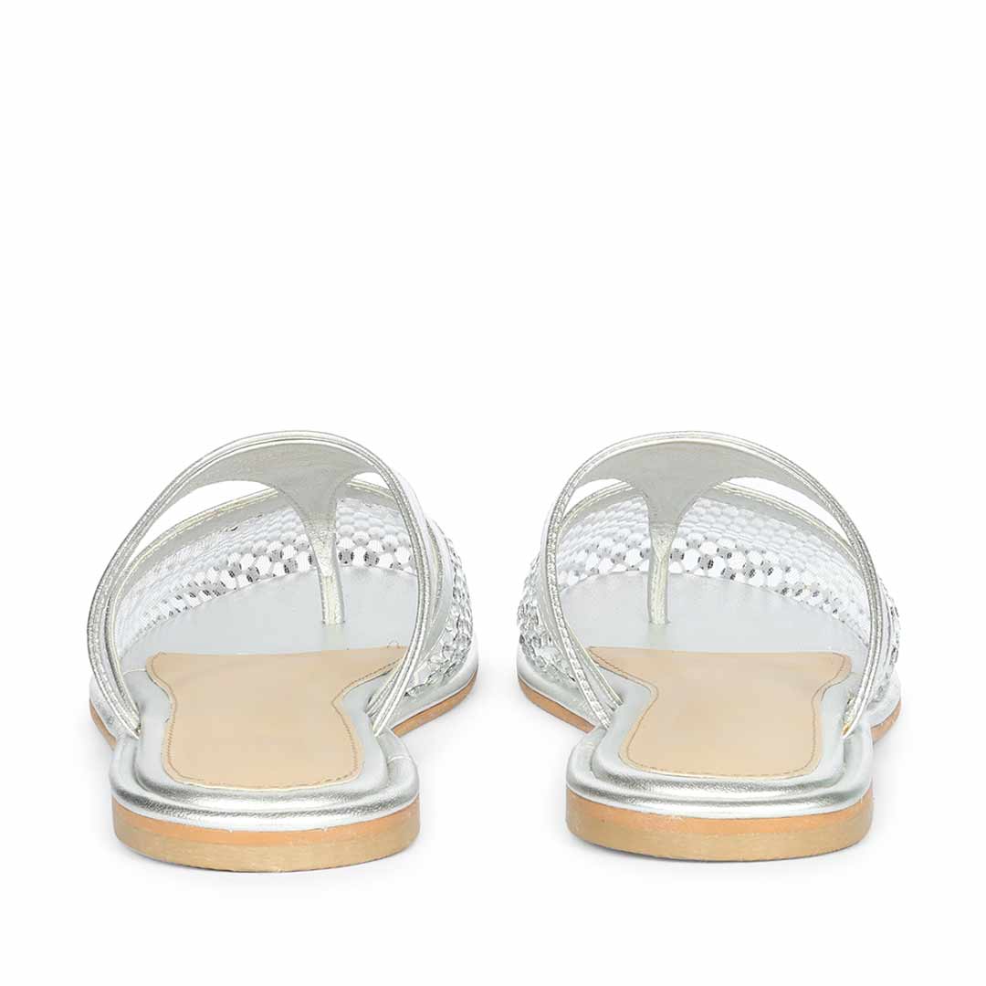 Saint Nerissa Crystal Mesh Silver Leather Mule Flats - Image 5