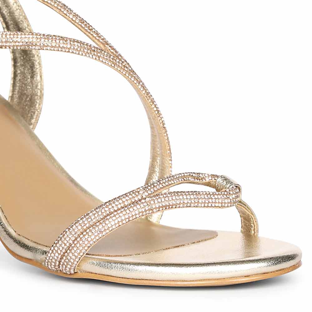 Saint Nessa Crystal Embellished Gold Leather Stilettos - Image 8