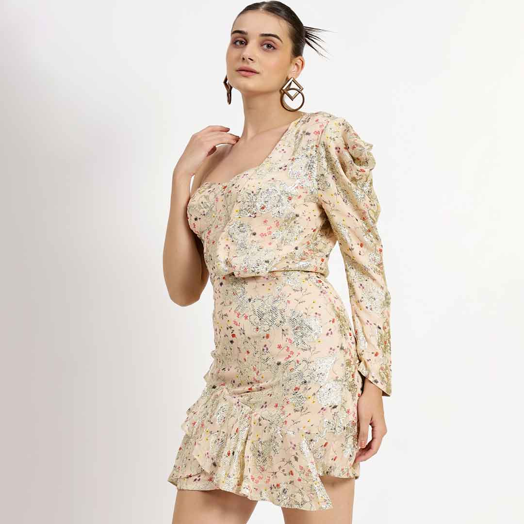 Saint Nevaeh Womens Off White Printed Viscose Lurex Short Dress - Image 2