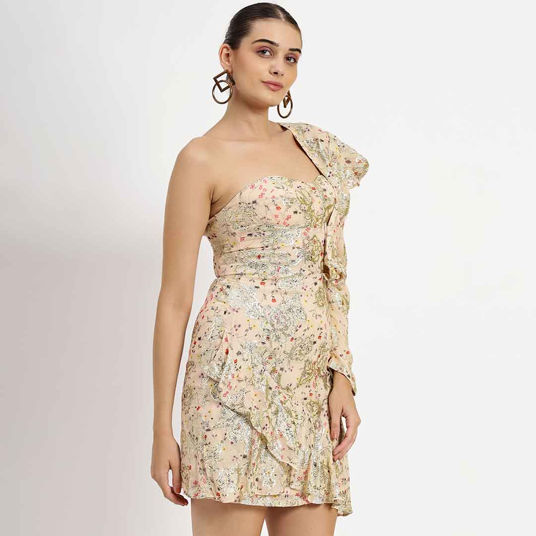 Saint Nevaeh Womens Off White Printed Viscose Lurex Short Dress - Image 3