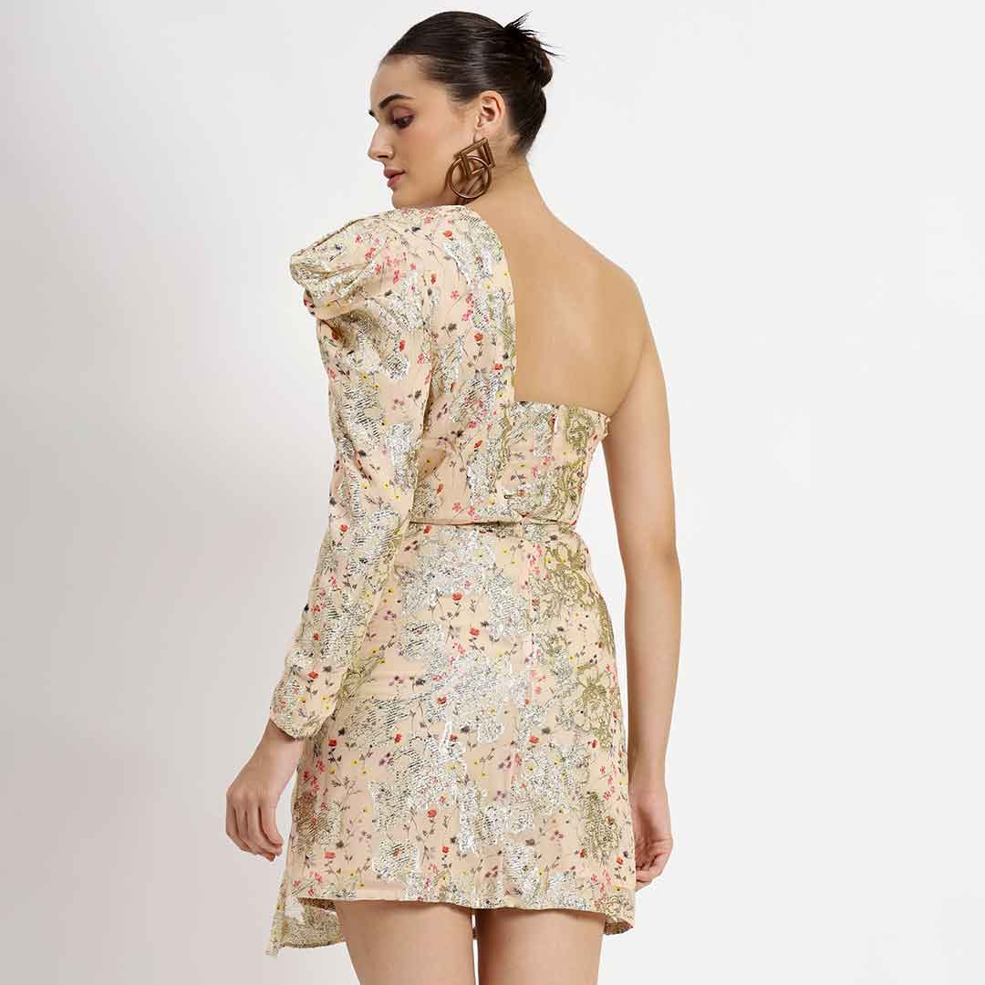 Saint Nevaeh Womens Off White Printed Viscose Lurex Short Dress - Image 4