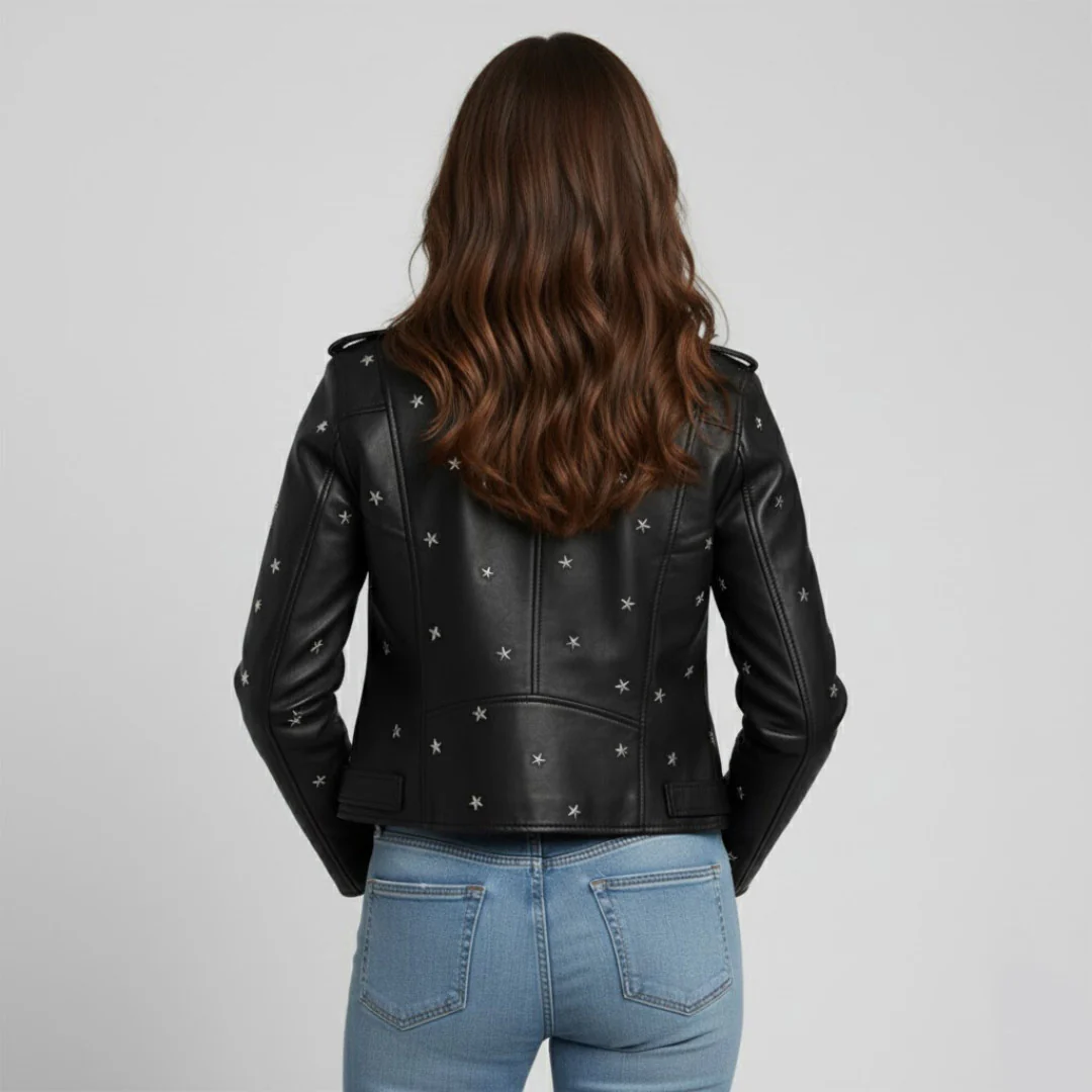 Saint Neve Black Leather Women Collar Jackets - Image 4