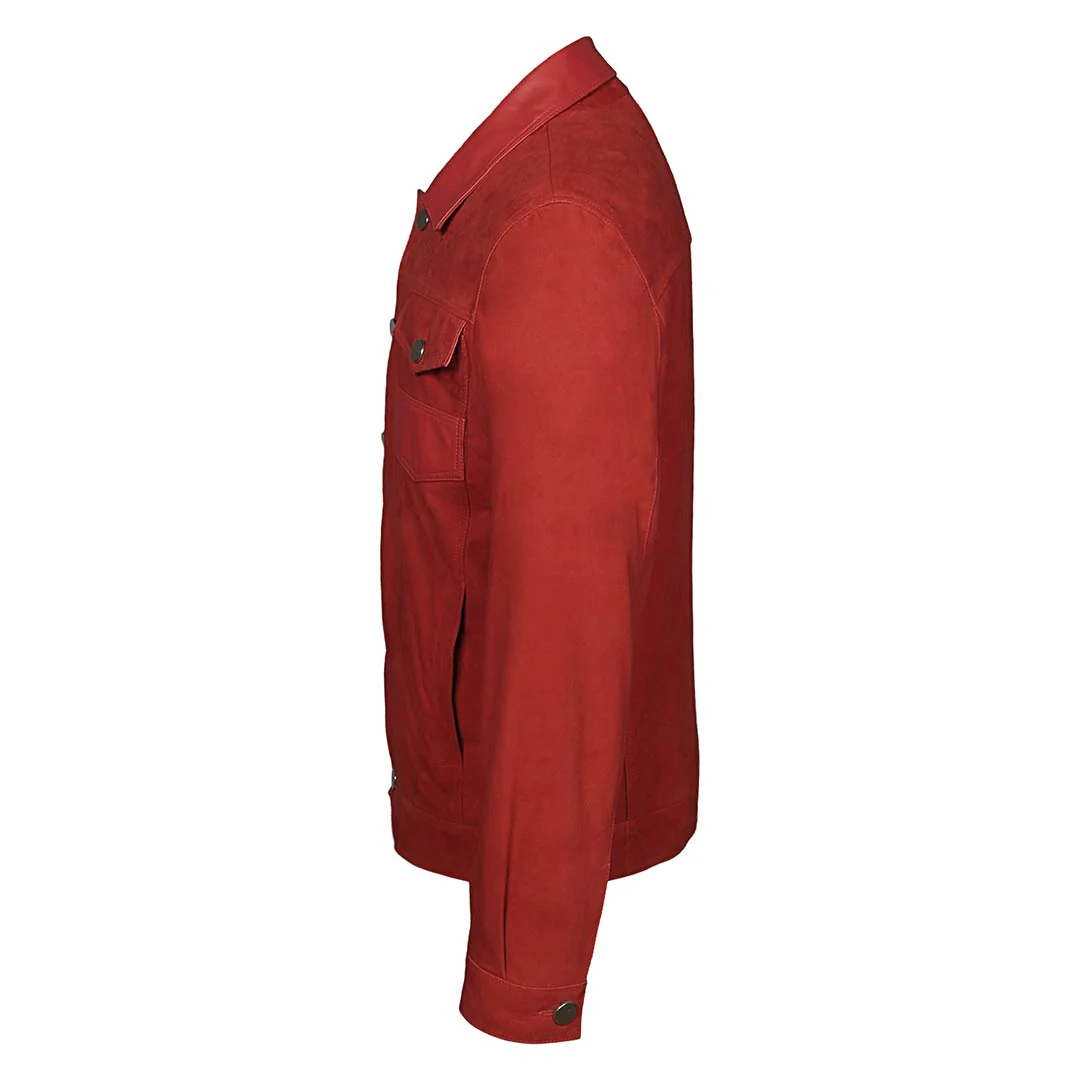 Saint Nico Red Leather Men's Jacket With Collars - Image 4