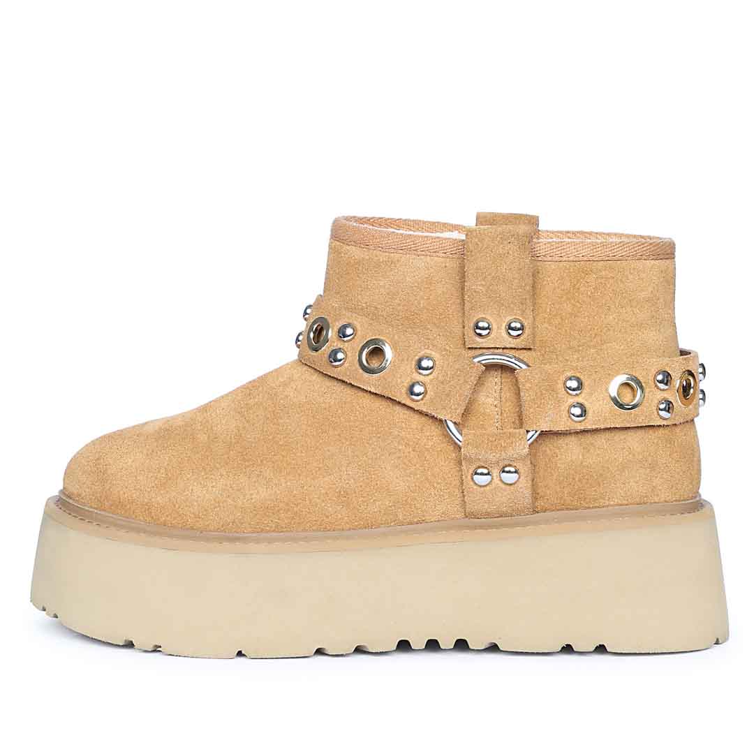 Saint Nivelle Tan Suede Leather Fur Lined Platform Boots - Image 3
