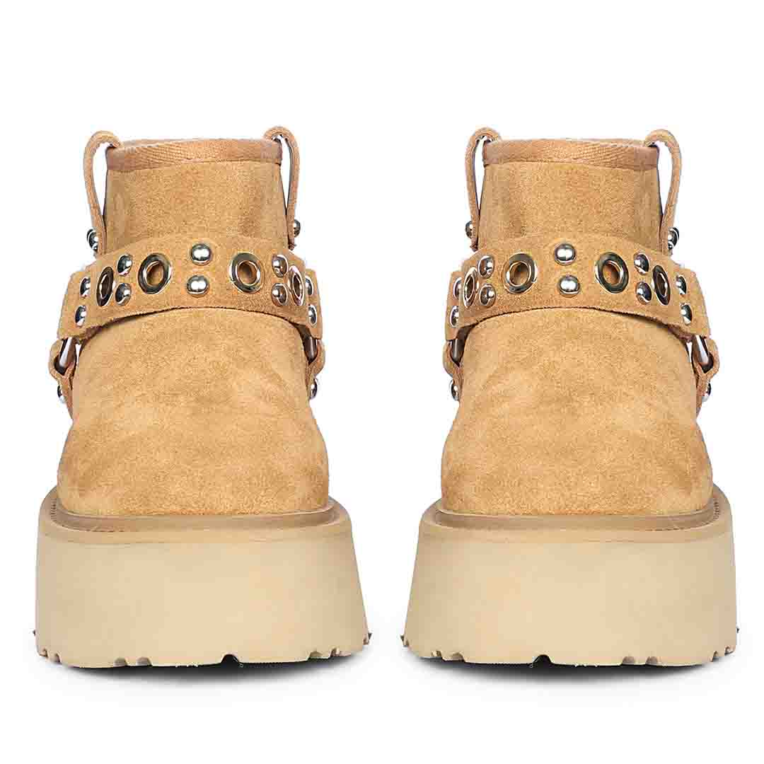 Saint Nivelle Tan Suede Leather Fur Lined Platform Boots - Image 4