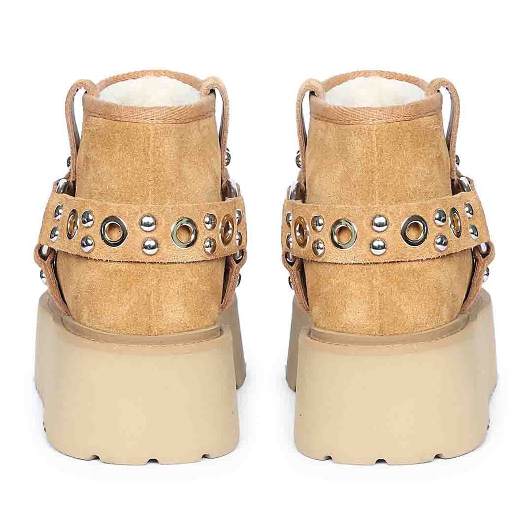 Saint Nivelle Tan Suede Leather Fur Lined Platform Boots - Image 5