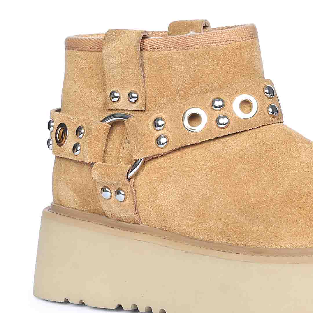 Saint Nivelle Tan Suede Leather Fur Lined Platform Boots - Image 6