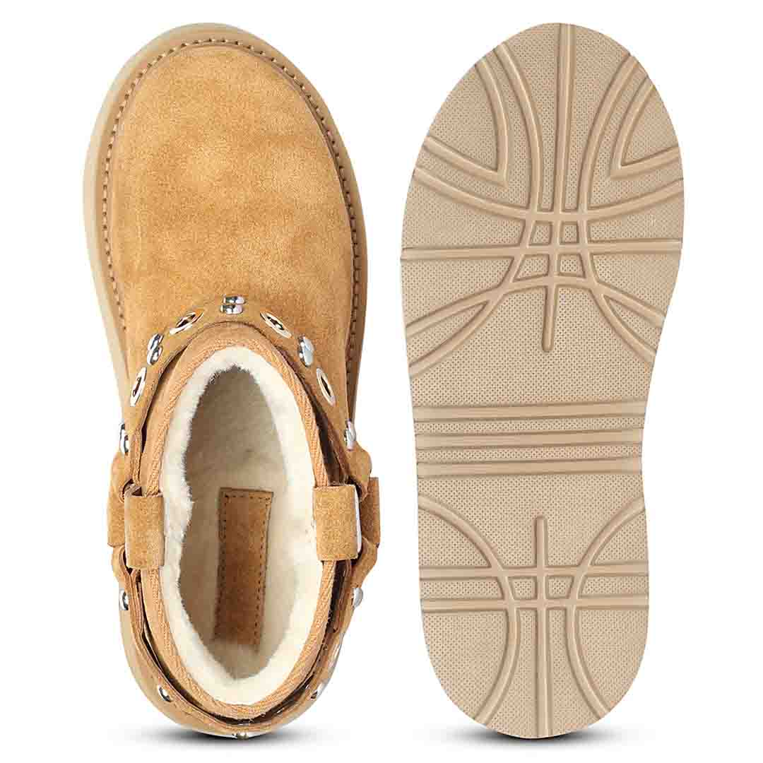 Saint Nivelle Tan Suede Leather Fur Lined Platform Boots - Image 7