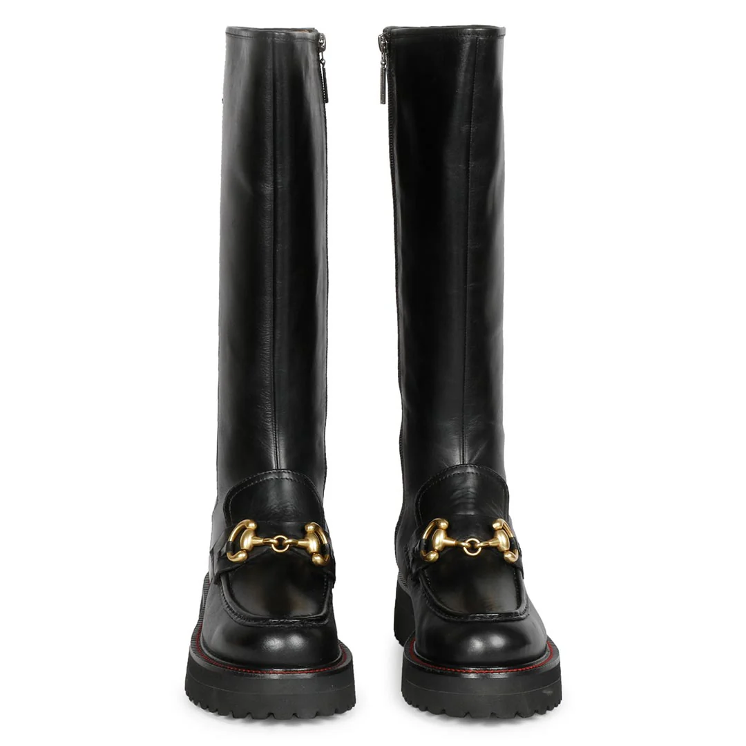 Saint Noble Black Leather Horse Bit Décor Long Boots - Image 4