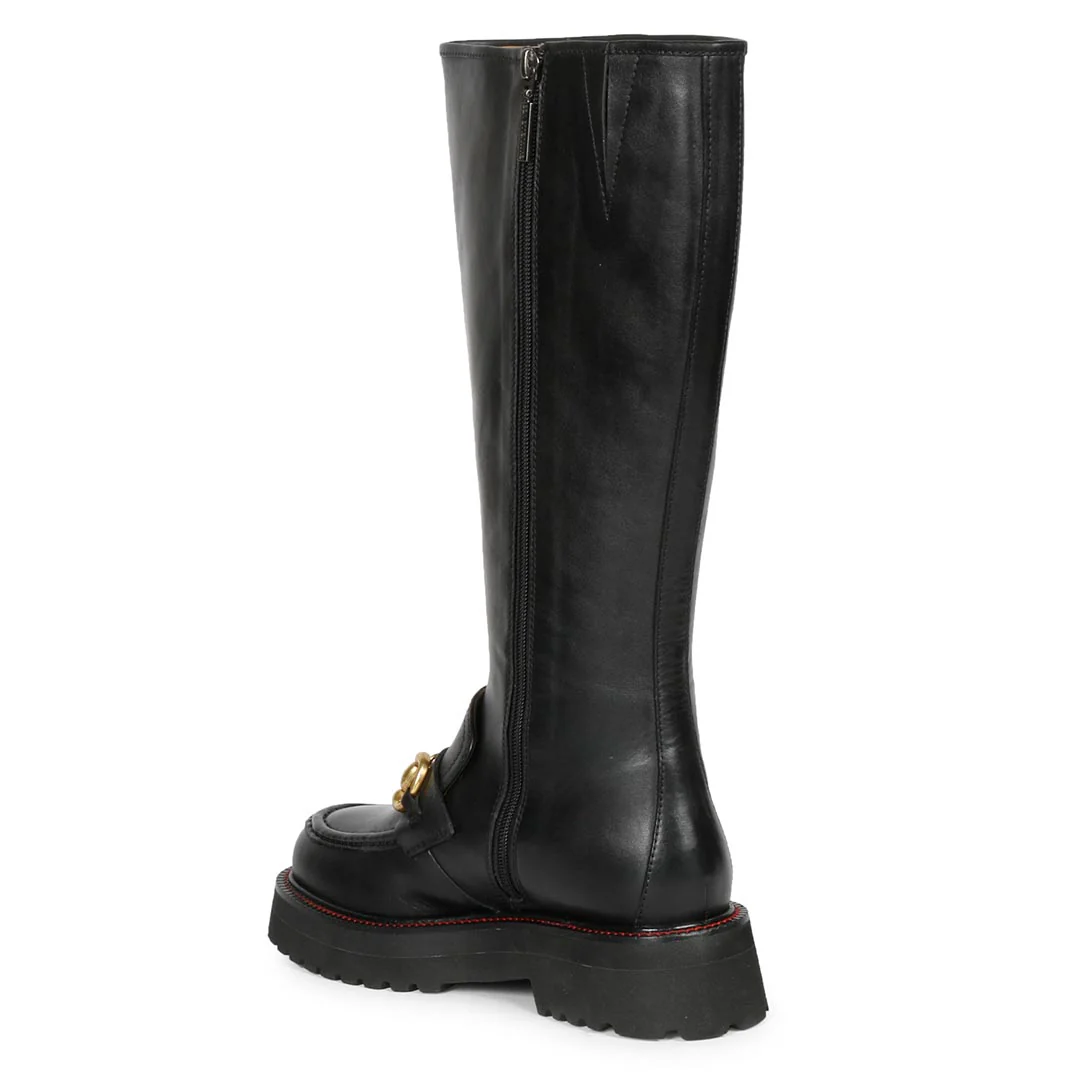 Saint Noble Black Leather Horse Bit Décor Long Boots - Image 7