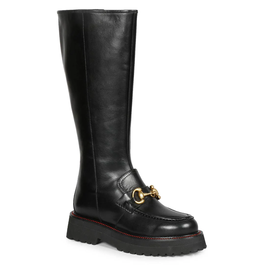 Saint Noble Black Leather Horse Bit Décor Long Boots - Image 8