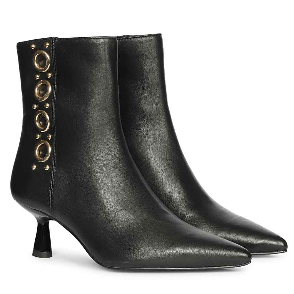 Saint Noelle Embellished Black Leather Kitten Heel Ankle Boots - Image 3