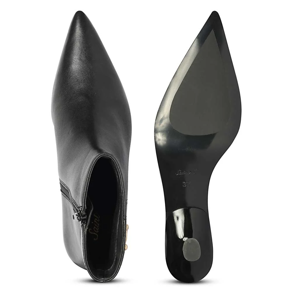 Saint Noelle Embellished Black Leather Kitten Heel Ankle Boots - Image 7