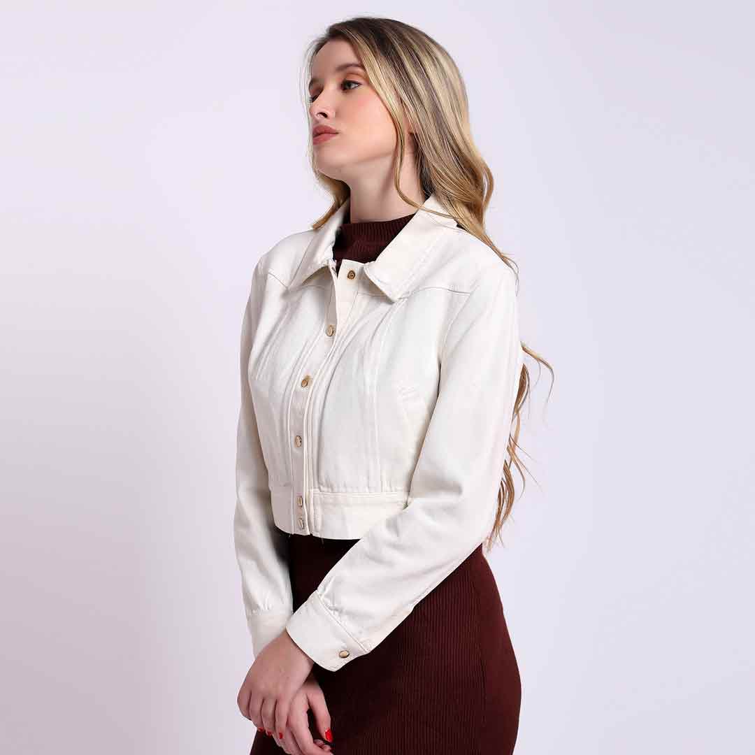 Saint Noemi Women White Denim Collar Jackets - Image 3