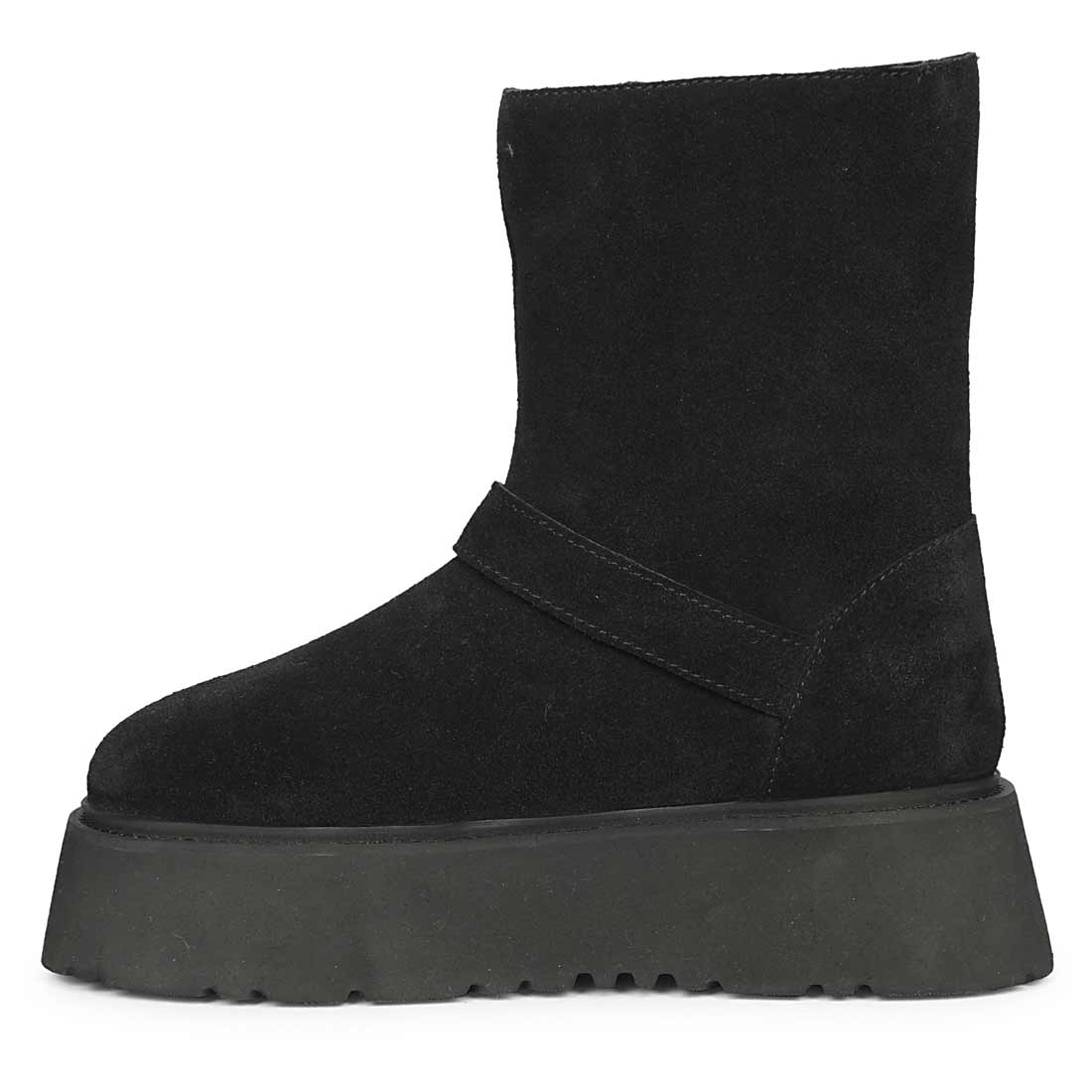 Saint Nordova Crystal Buckle Black Suede Leather Snug Boots - Image 3