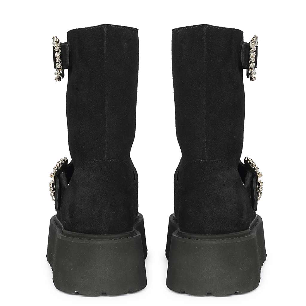 Saint Nordova Crystal Buckle Black Suede Leather Snug Boots - Image 5