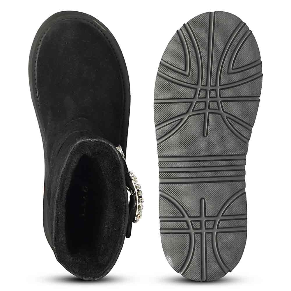 Saint Nordova Crystal Buckle Black Suede Leather Snug Boots - Image 6