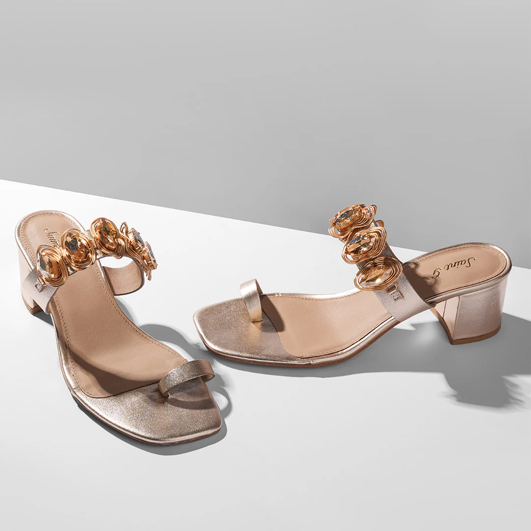 Saint Noreen Gold Embellished Leather Block Heels - Image 2
