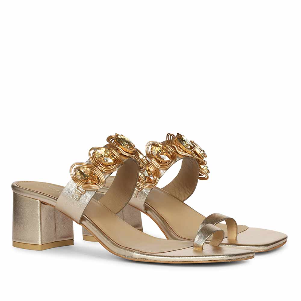 Saint Noreen Gold Embellished Leather Block Heels - Image 3