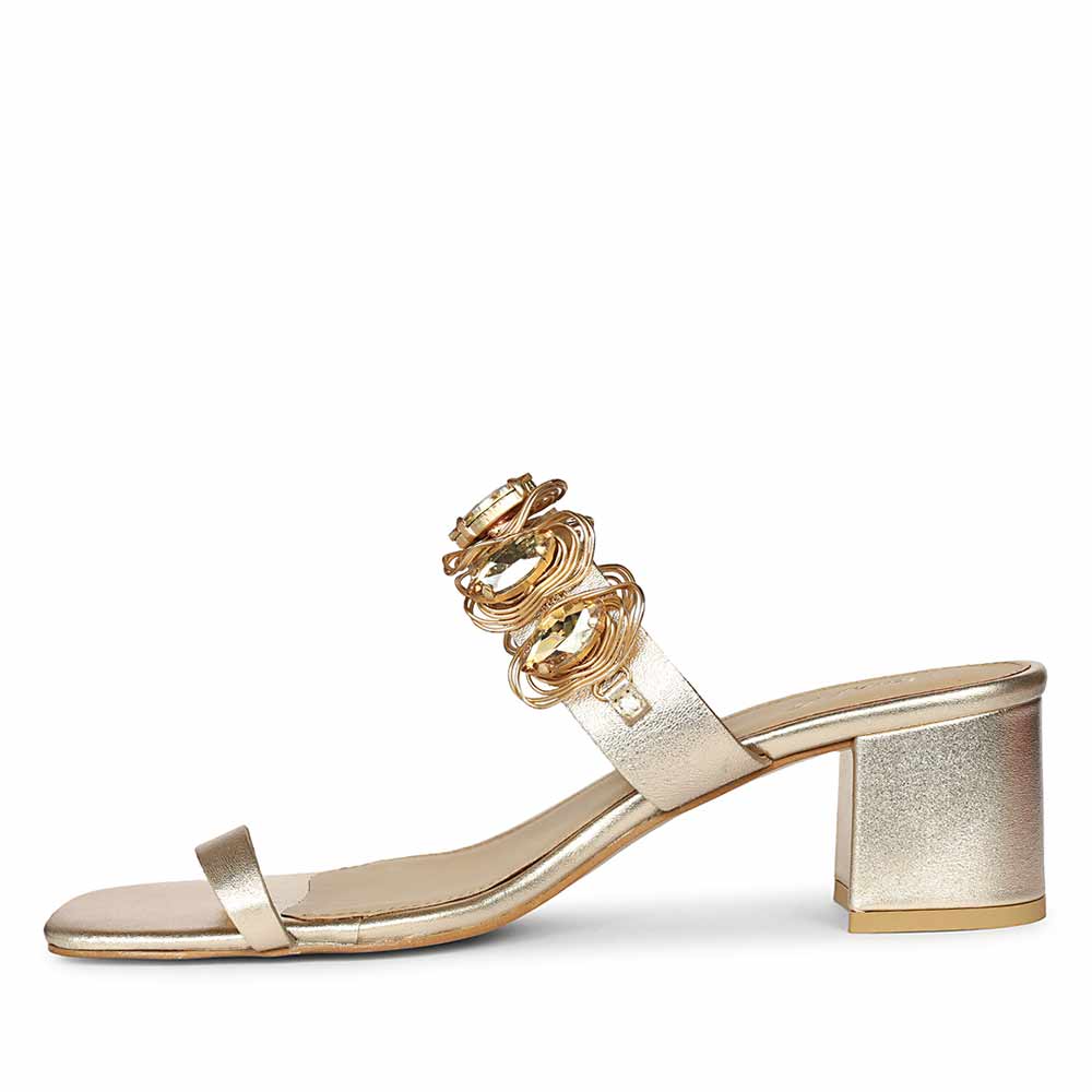 Saint Noreen Gold Embellished Leather Block Heels - Image 4