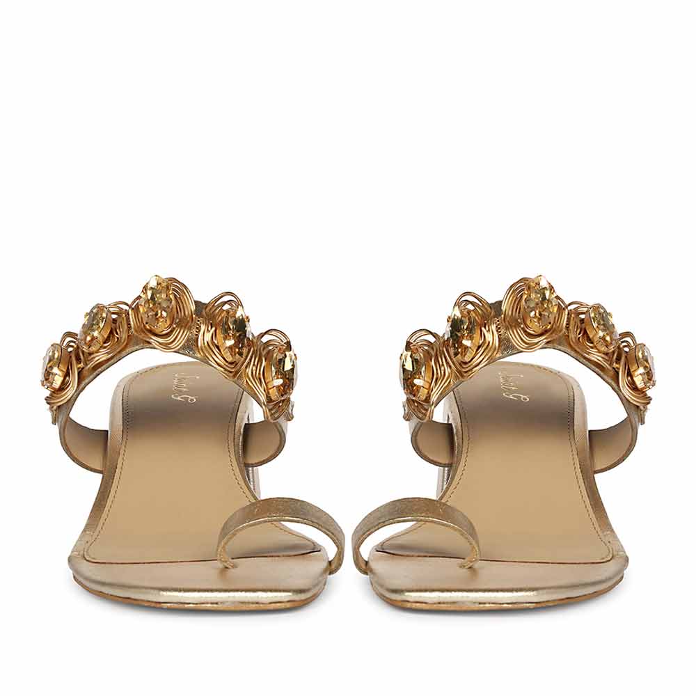 Saint Noreen Gold Embellished Leather Block Heels - Image 5