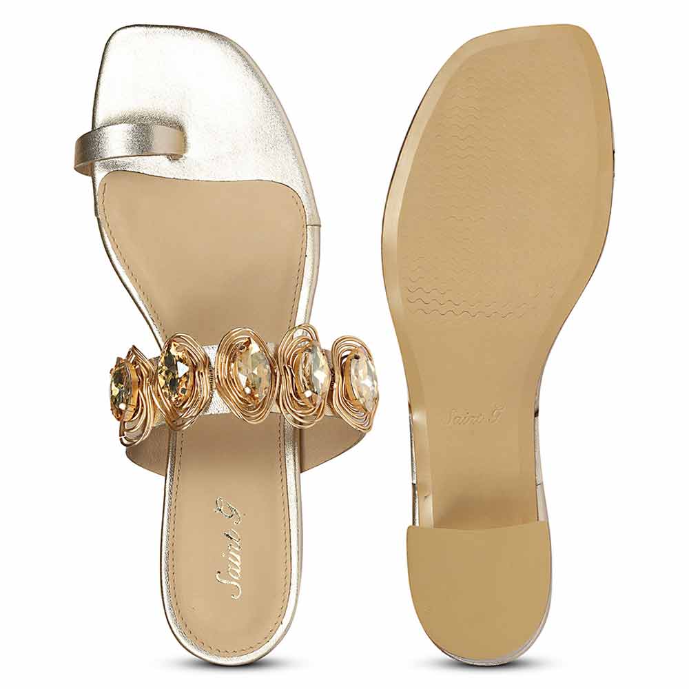 Saint Noreen Gold Embellished Leather Block Heels - Image 7