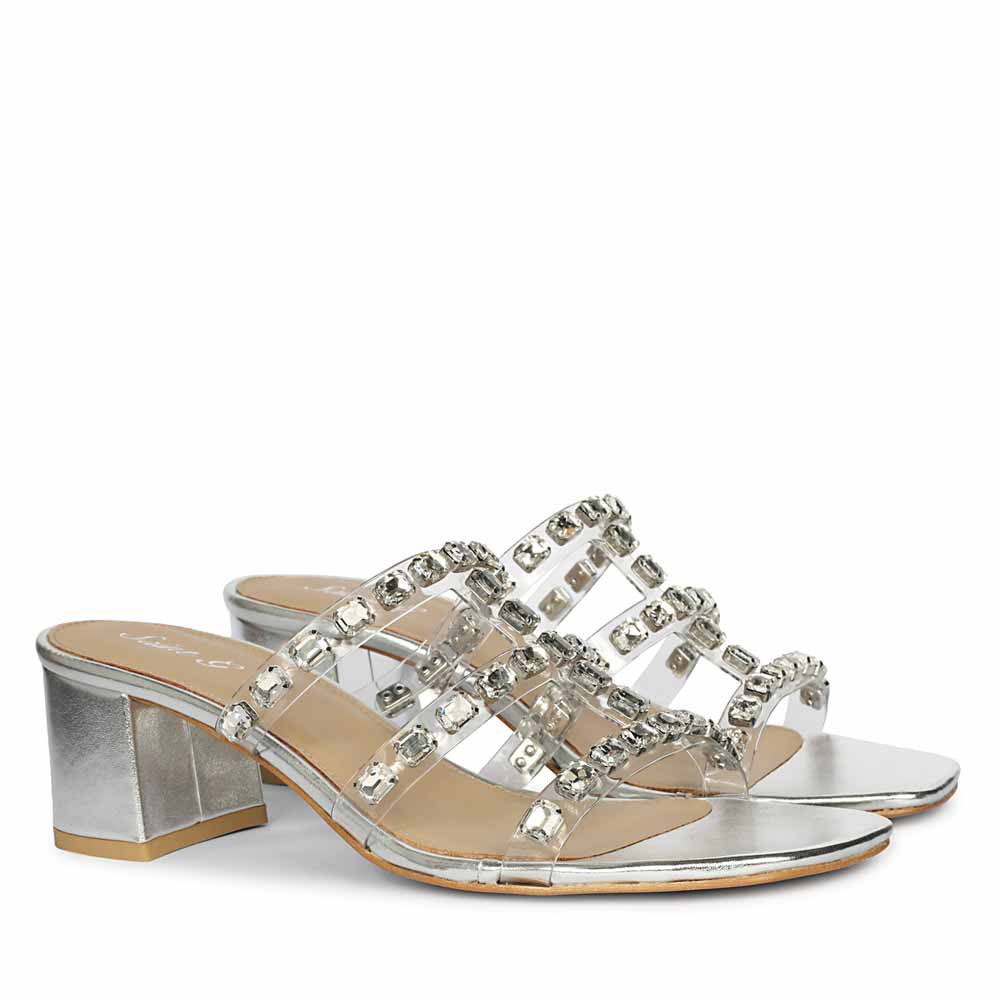 Saint Norma Stone Embellished Silver Block Heels - Image 3