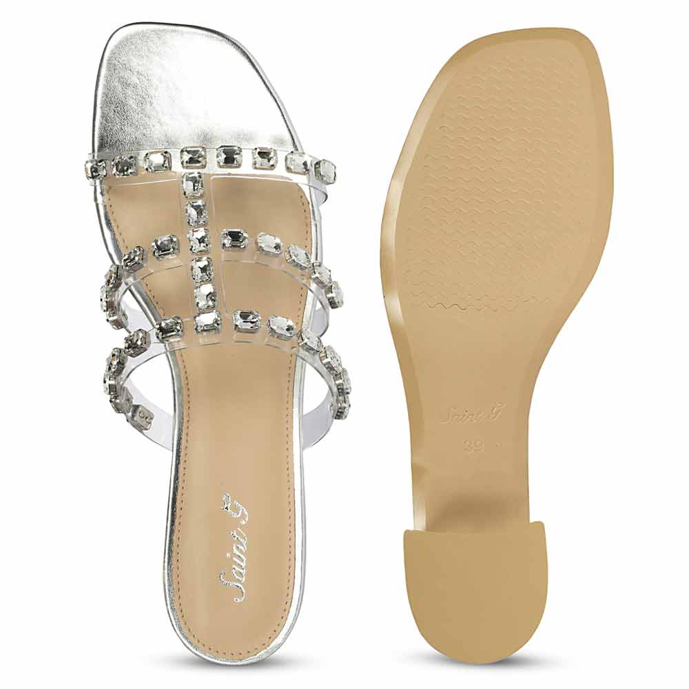 Saint Norma Stone Embellished Silver Block Heels - Image 7