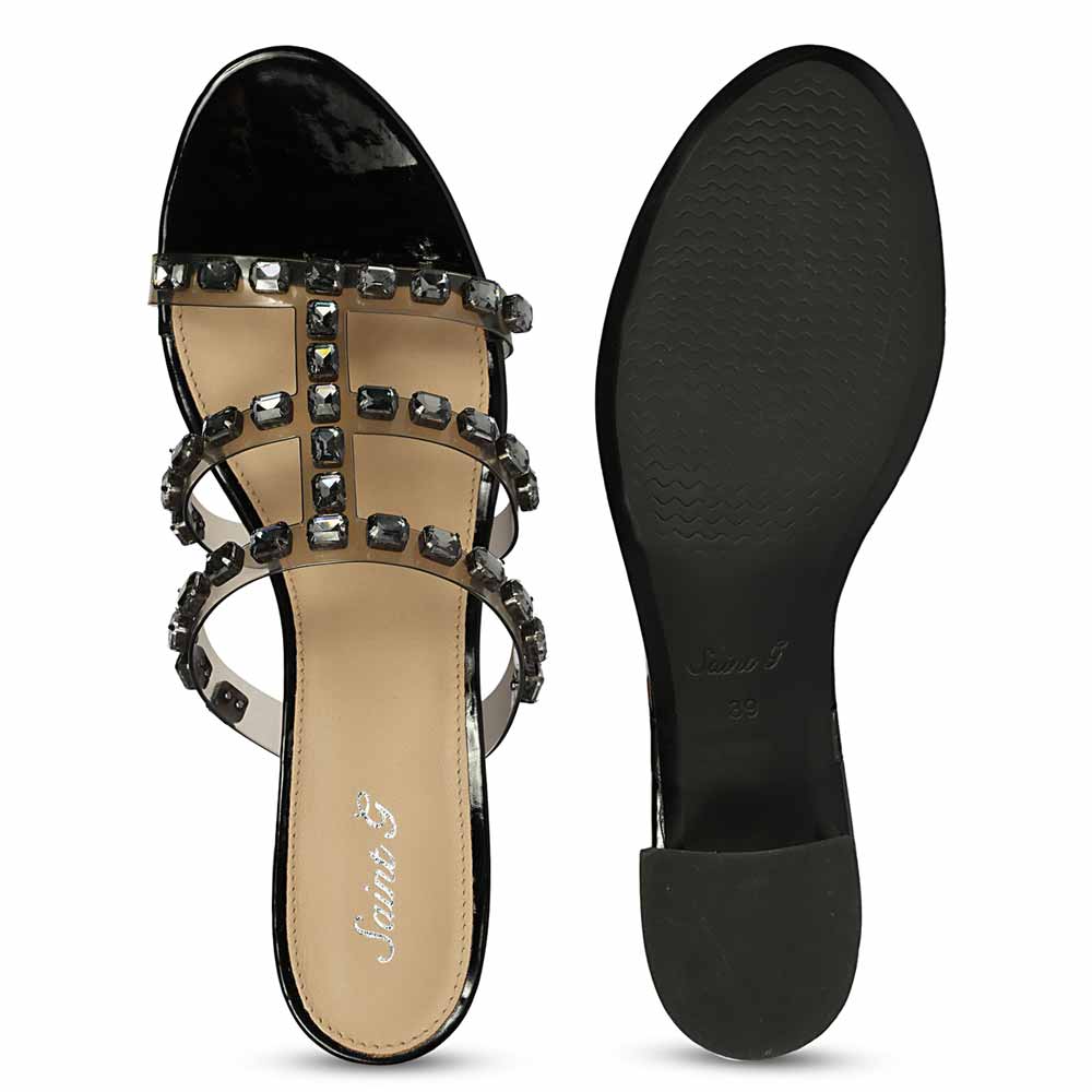 Saint Norma Stone Embellished Black Block Heels - Image 7