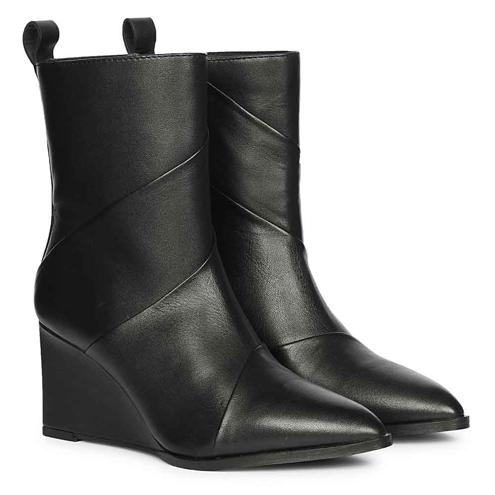 Saint Novara Folded Black Leather Wedge Ankle Boots - Image 2