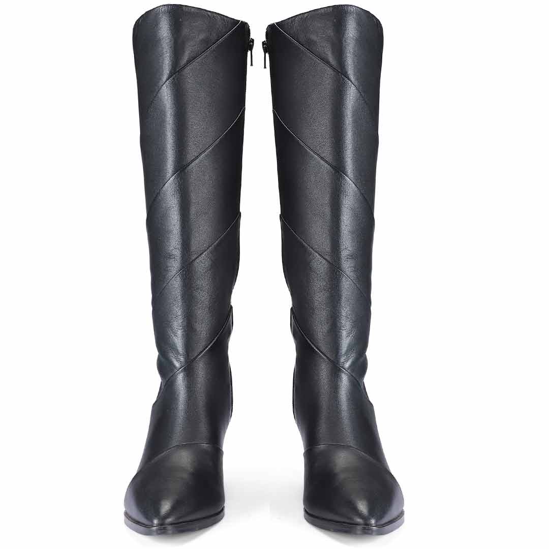Saint Novara Folded Black Leather Wedge Long Boots - Image 4