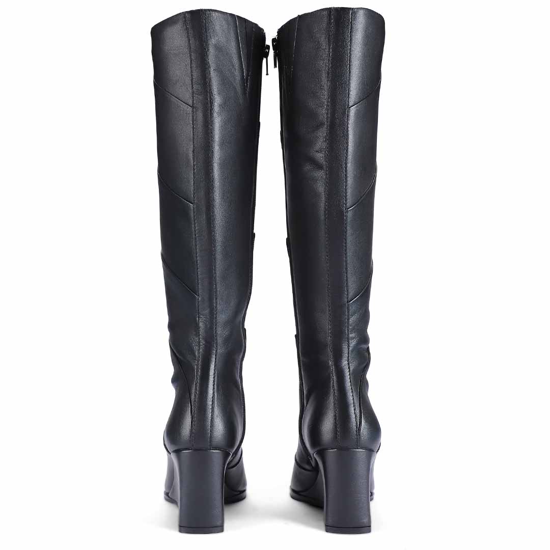 Saint Novara Folded Black Leather Wedge Long Boots - Image 5