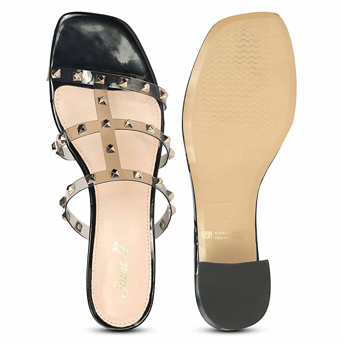 Saint Novara Metal Studded Black Vegan Leather Heels - Image 8