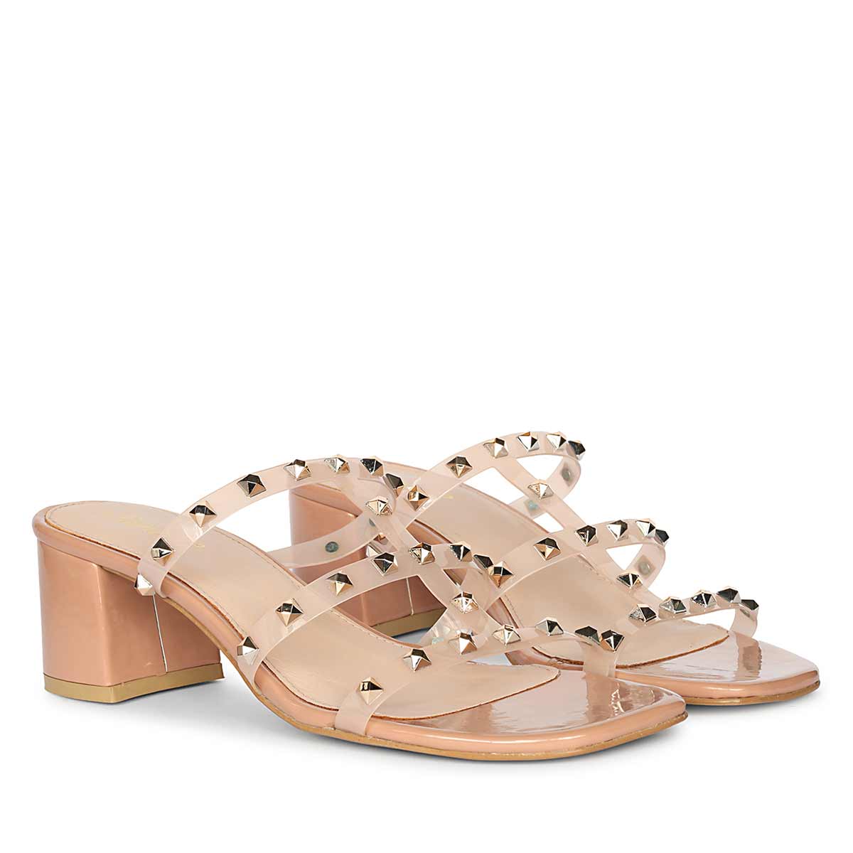 Saint Novara Metal Studded Blush Vegan Leather Heels - Image 3
